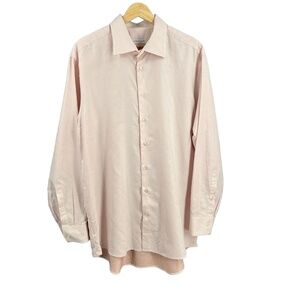 Etro Dress Shirt Pink with Dot Pattern Long Sleeve 100% Cotton Italy Size 44